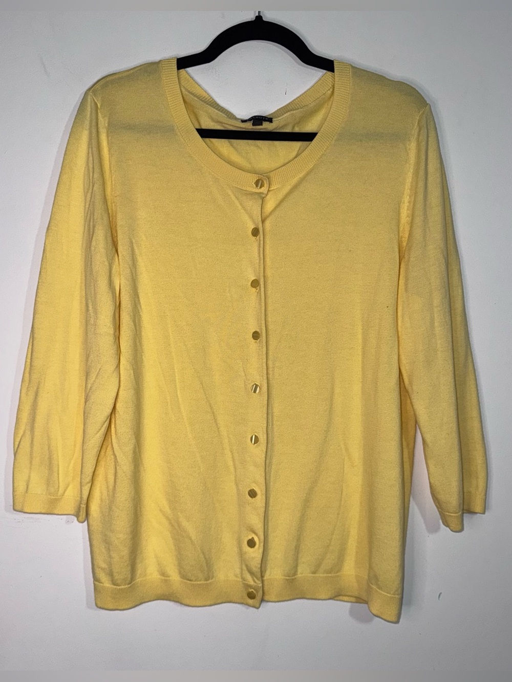 Talbots Yellow Button Front Cardigan Sweater 3/4 Sleeve Lightweight Women’s L